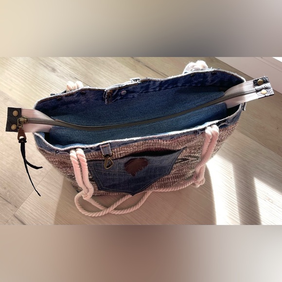 Denim & Knit Sweater-Upcycled Bag | Eco-Friendly, Handmade, One-of-a-Kind - Picture 12 of 16